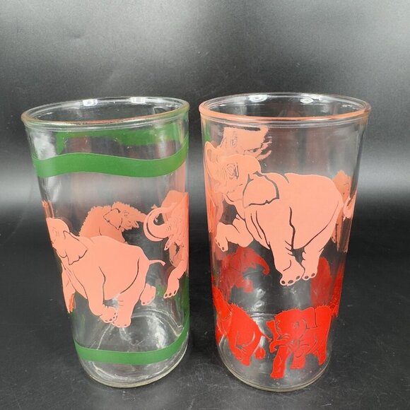 Vintage Glass Tumbler Barware Glasses Set Dancing Elephants Different Patterns - Picture 7 of 11